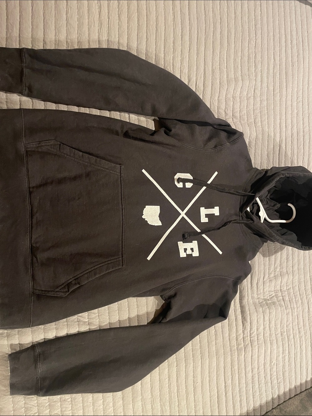Black Graphic Hoodie with White Crossed Letter Design